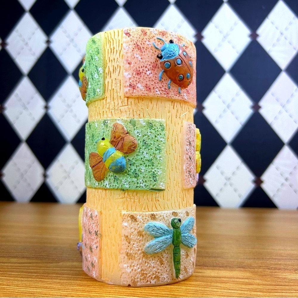 Pastel‎ Pillar Candle Whimsical Garden Insect Hand Painted Decor